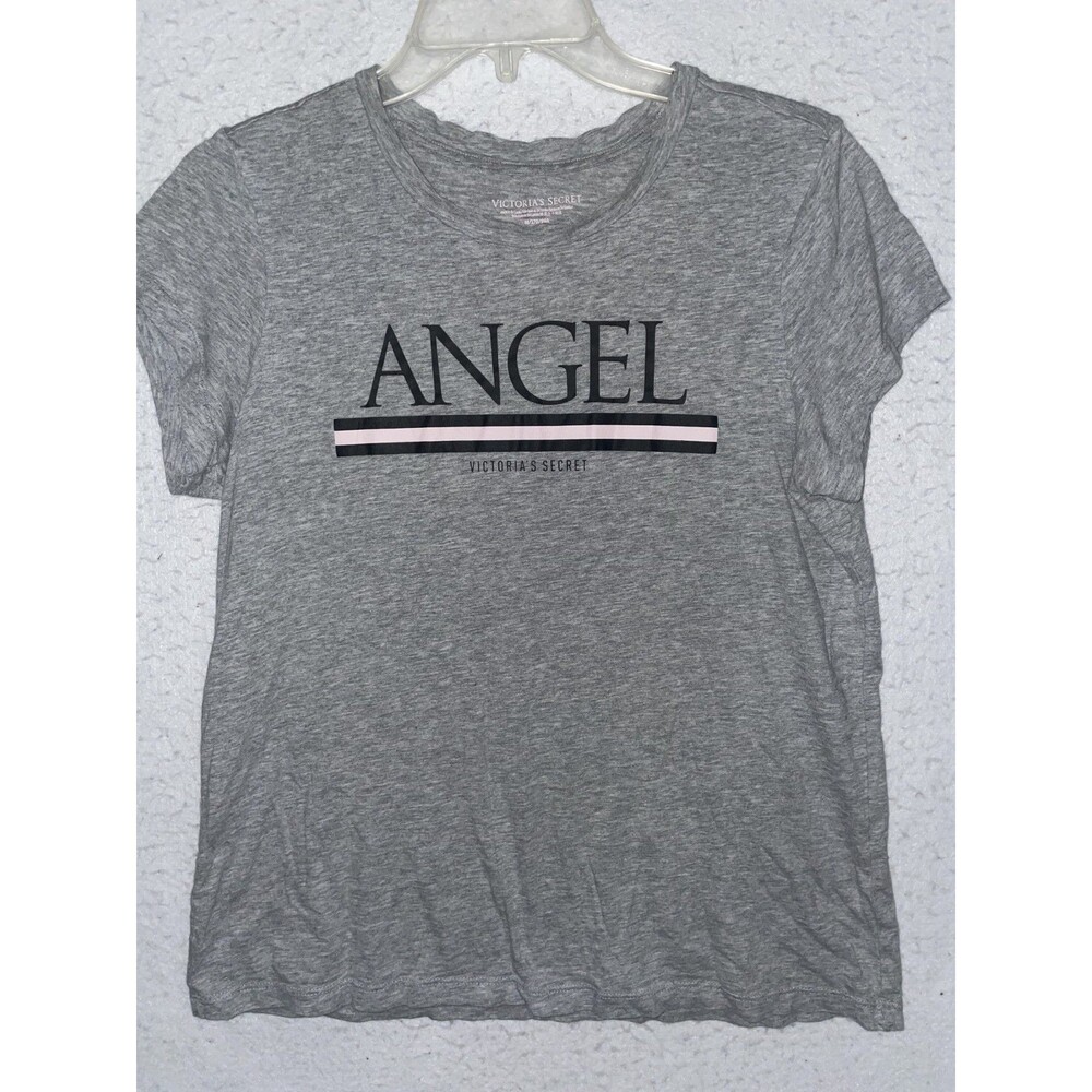 VICTORIA'S SECRET ANGEL Logo GREY Short SLEEVE Cotton Crew Neck WOMENS SZ M